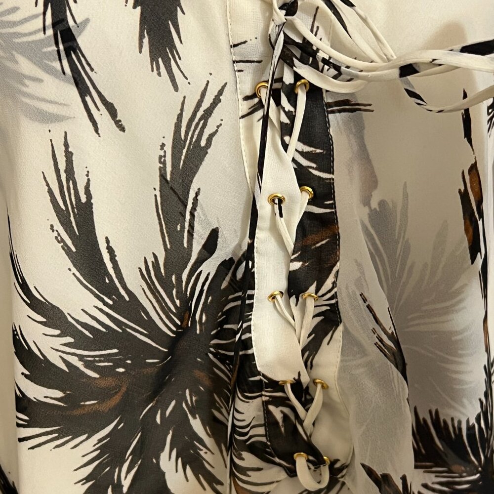 MOB Palm Tree Print Dress Women Sleeveless Lace Up Tropical Resort Vacation L - Picture 4 of 10
